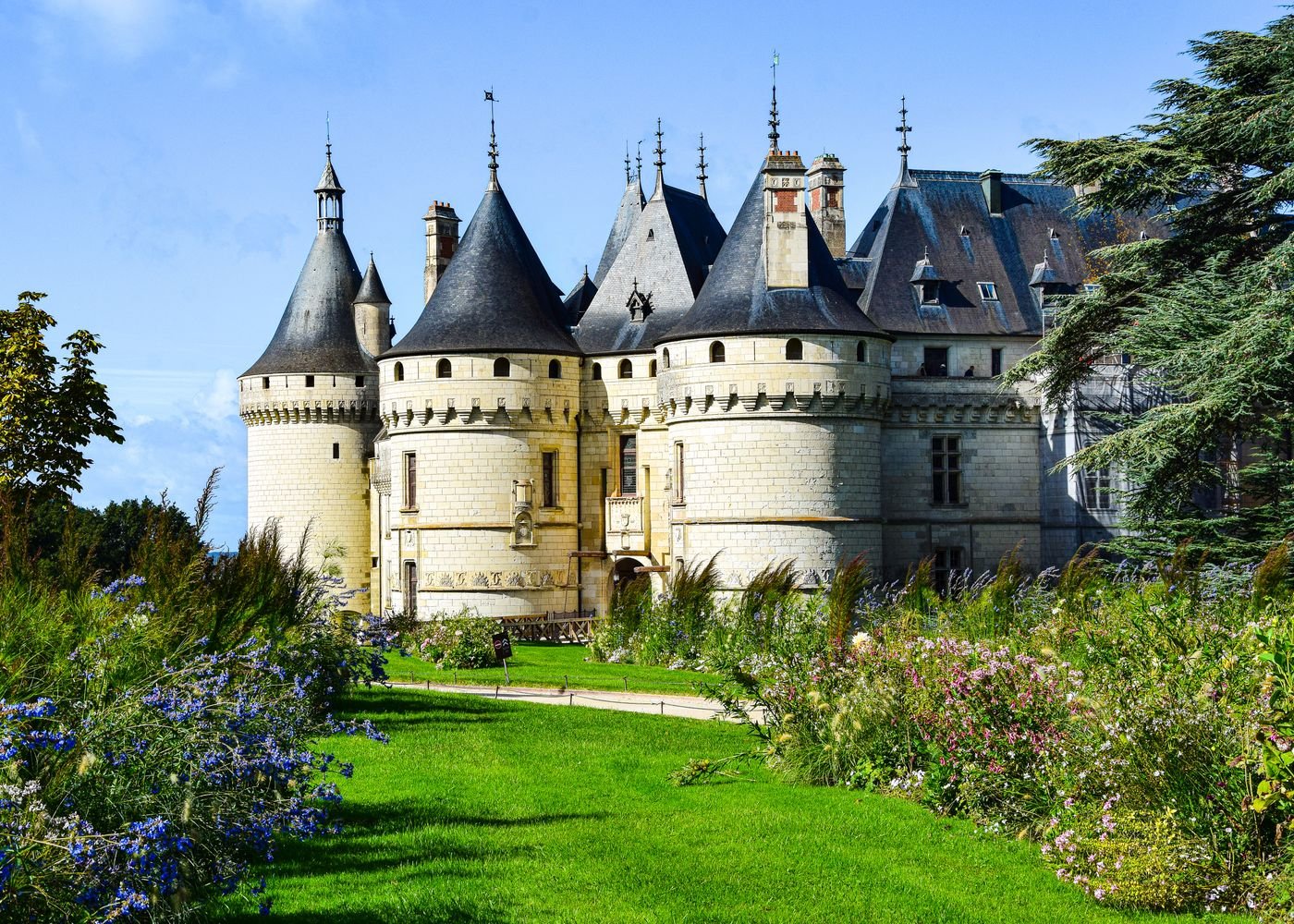 A French château surrounded by gardens